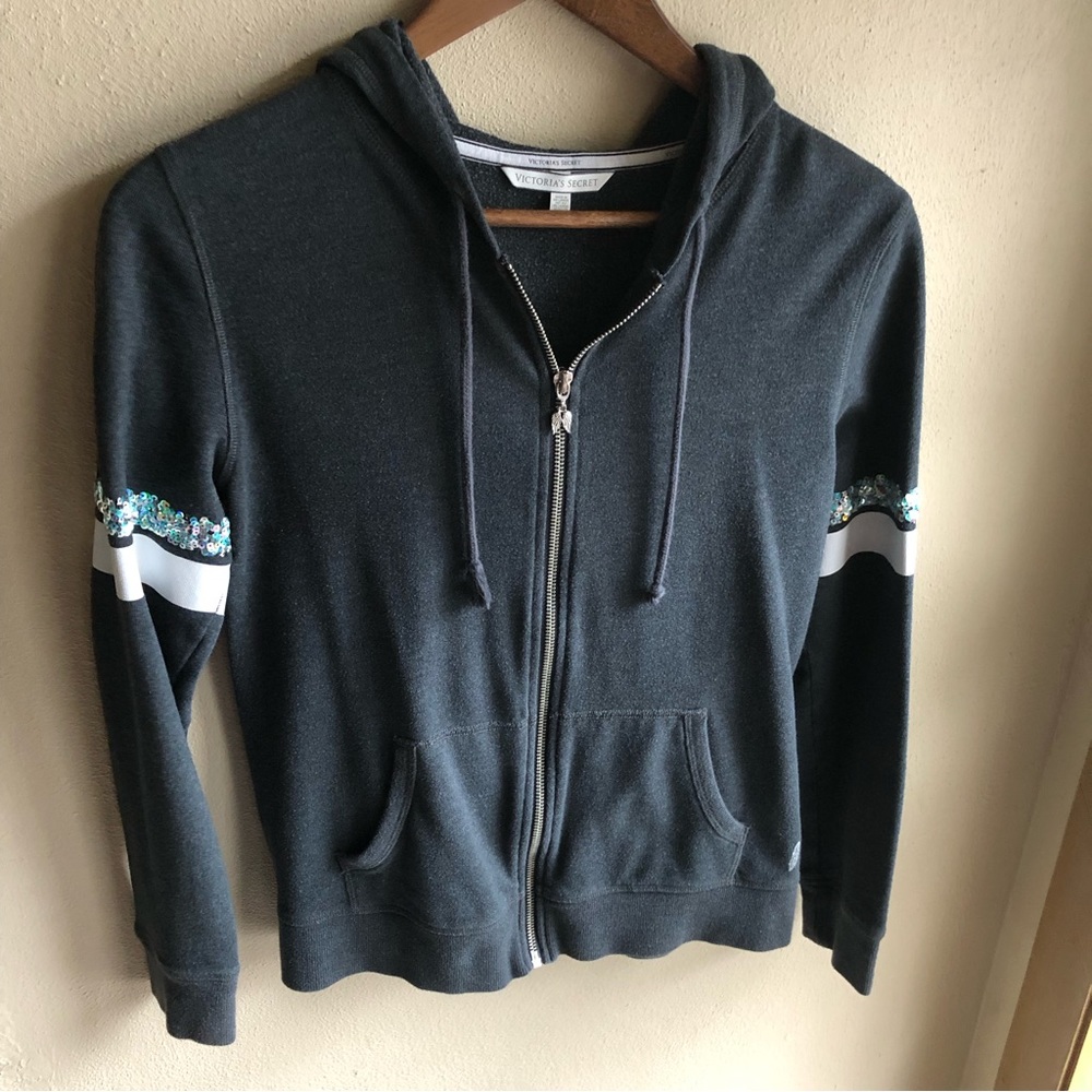 Victoria's Secret Blingy Sequined Hoodie. Gray with Irredescent Sequins. Small - Picture 4 of 10